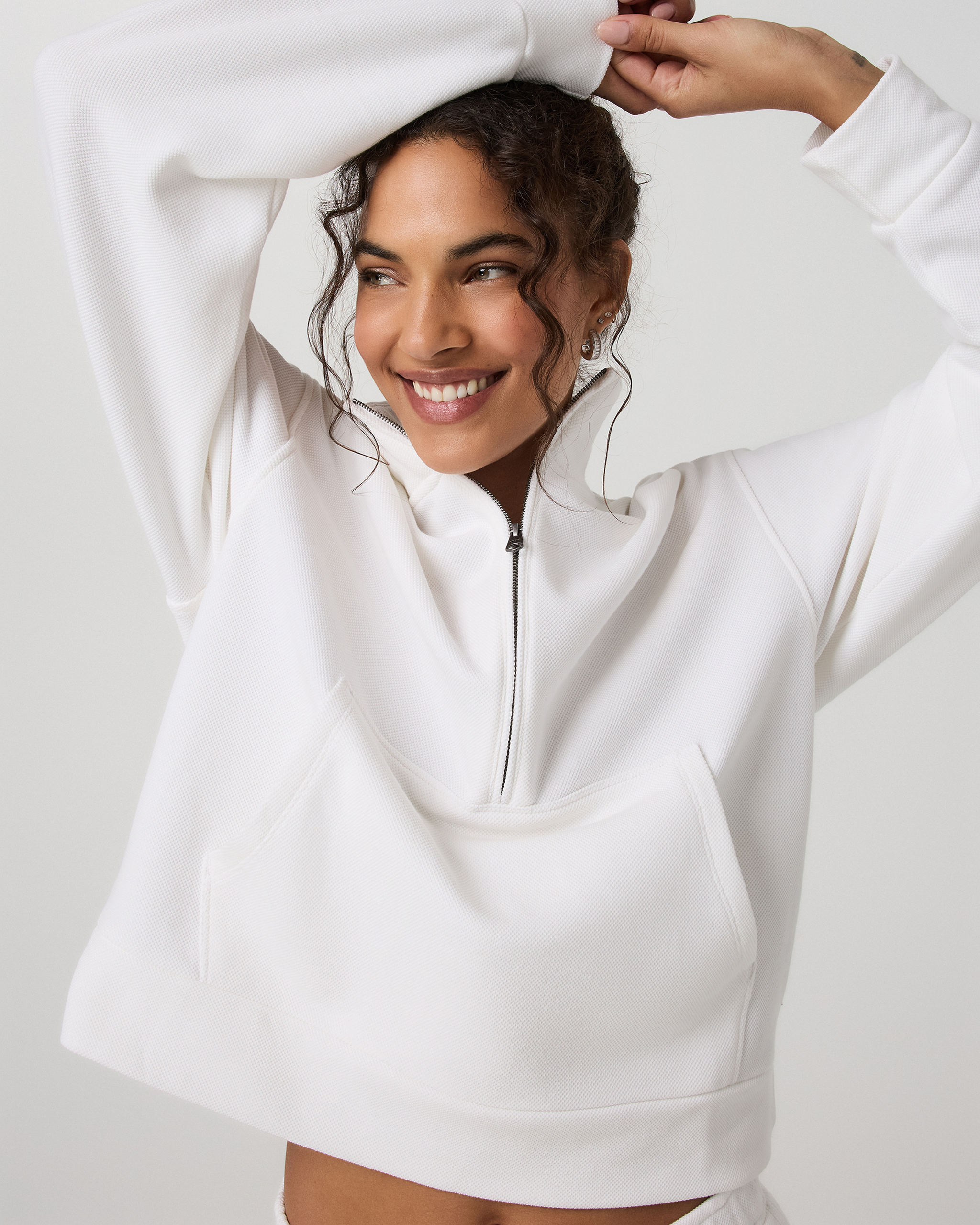Pique Fleece Half Zip | White