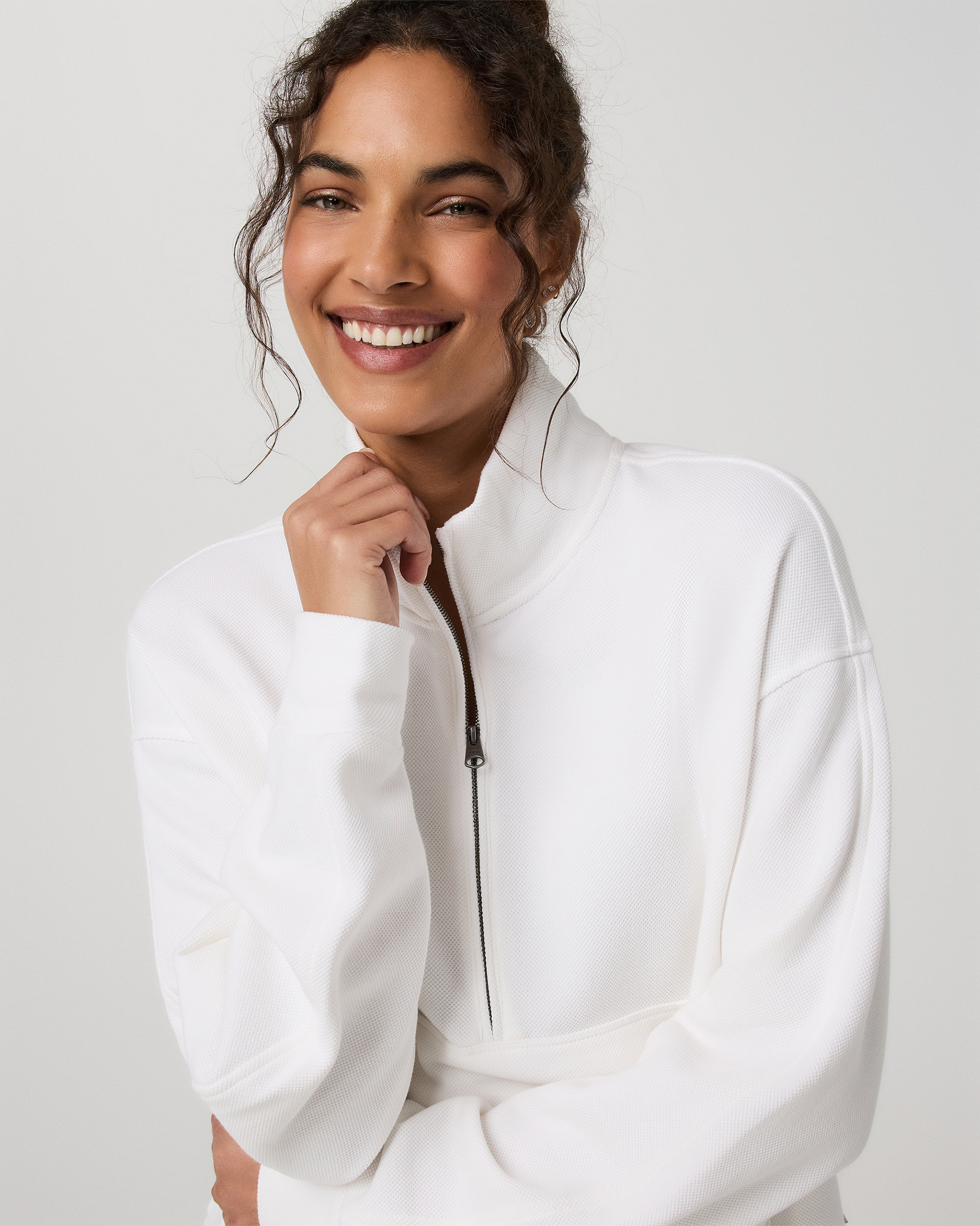 Pique Fleece Half Zip | White - Image 5