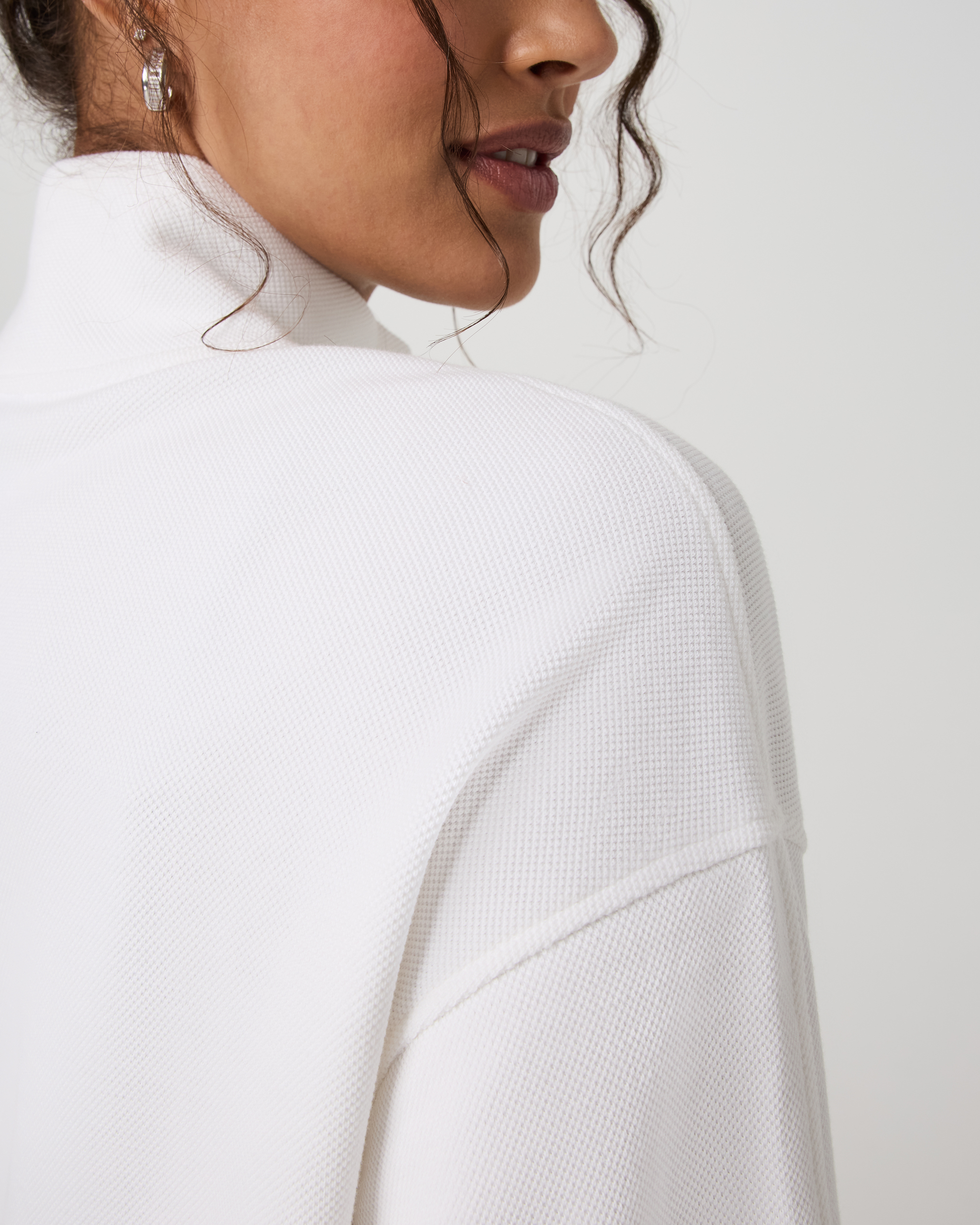 Pique Fleece Half Zip | White - Image 2