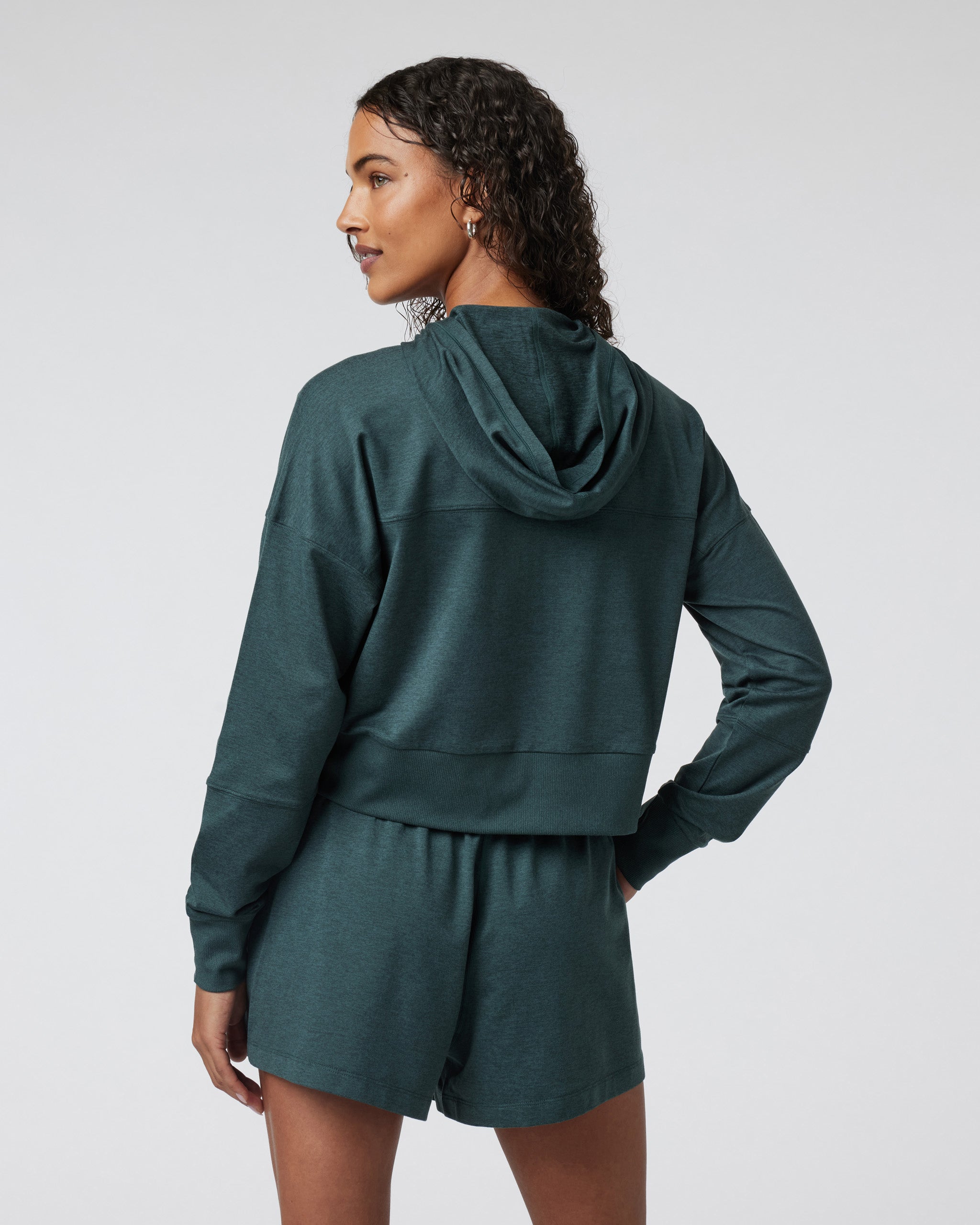 Halo Half Zip Cropped Hoodie | Grove Heather - Image 3
