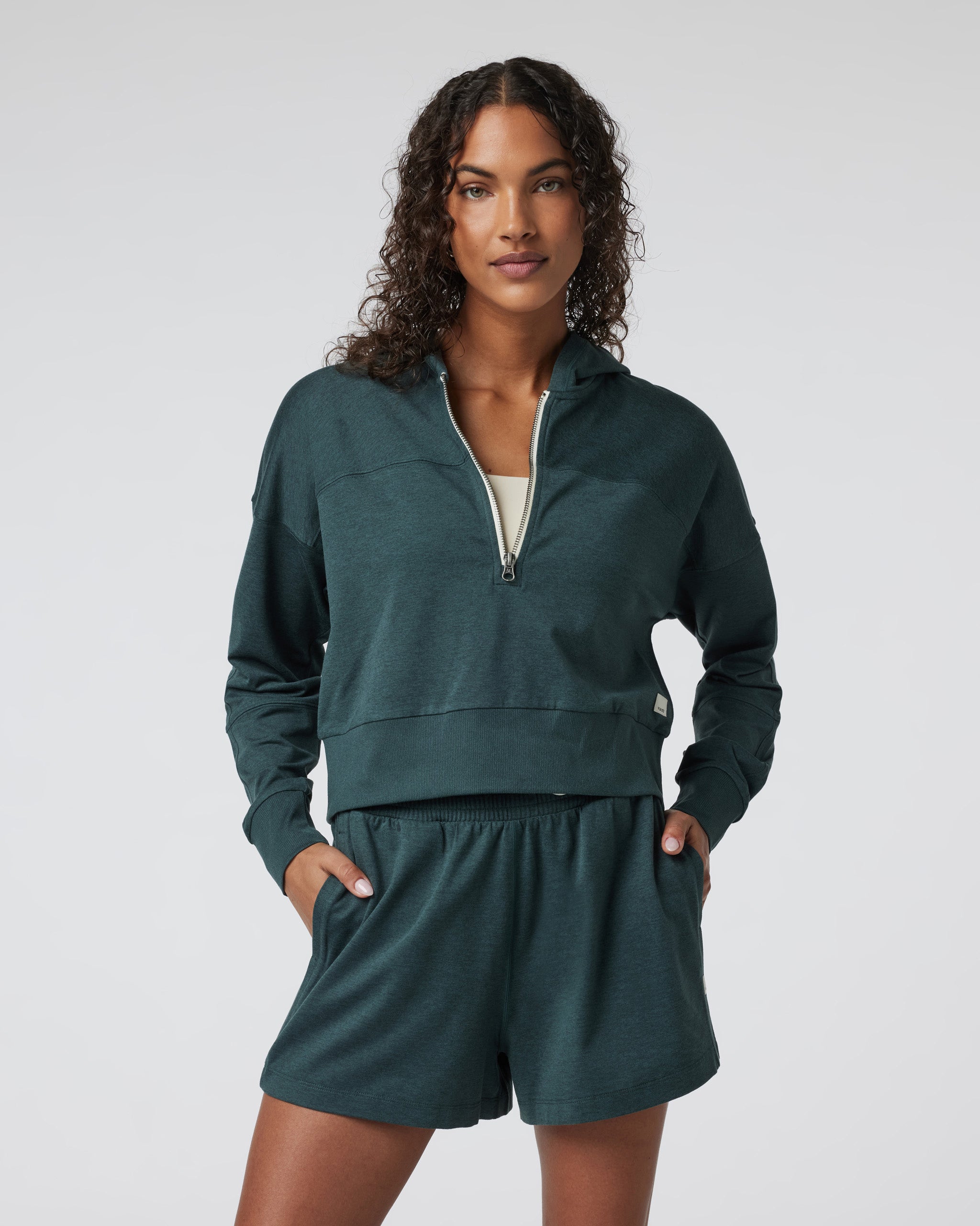 Halo Half Zip Cropped Hoodie | Grove Heather - Image 4