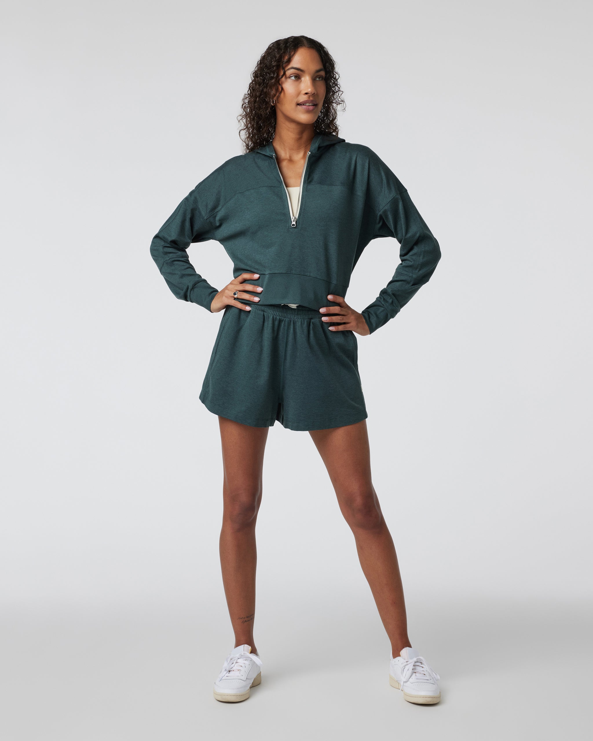 Halo Half Zip Cropped Hoodie | Grove Heather - Image 2