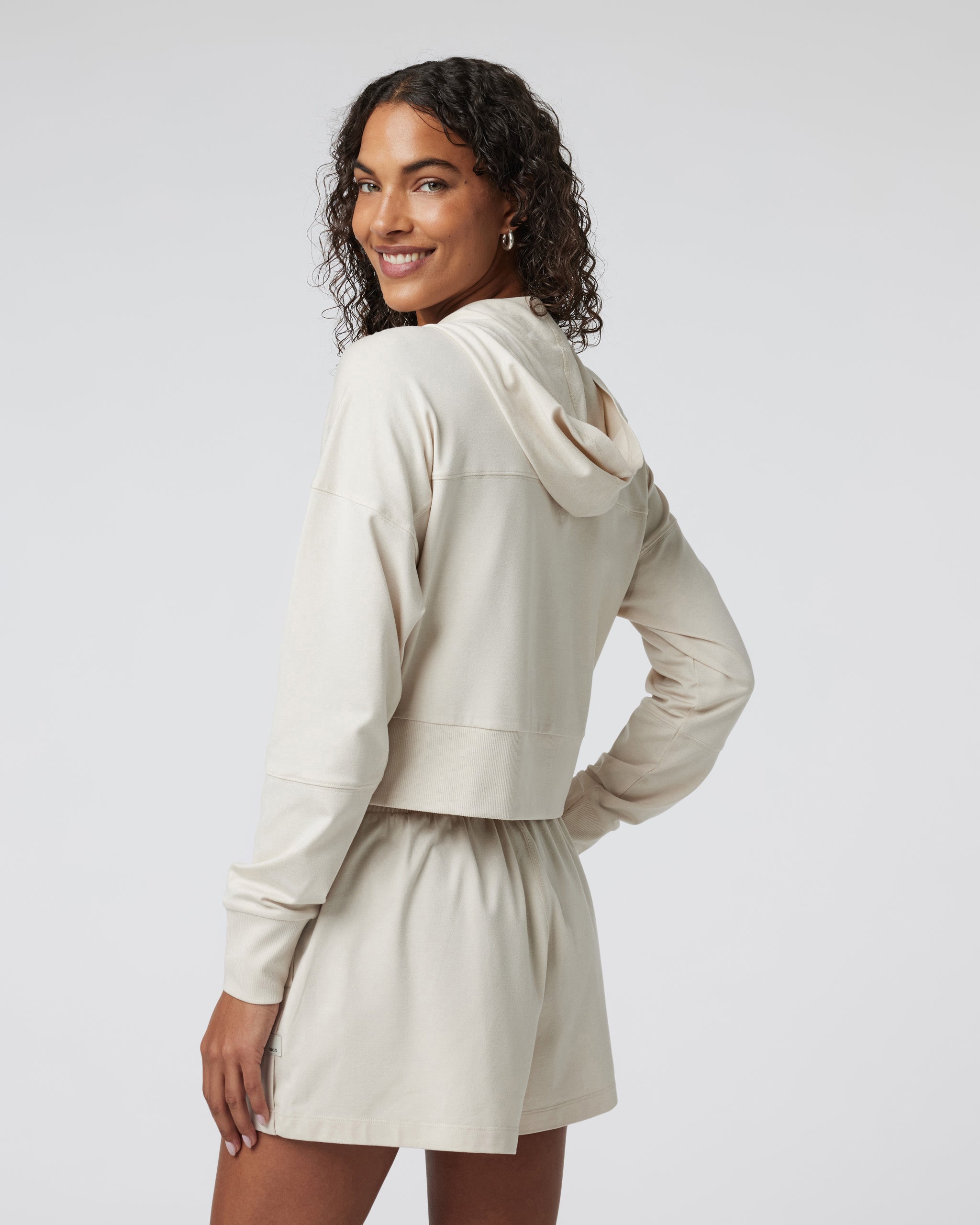 Halo Half Zip Cropped Hoodie | Milkweed Heather - Image 3