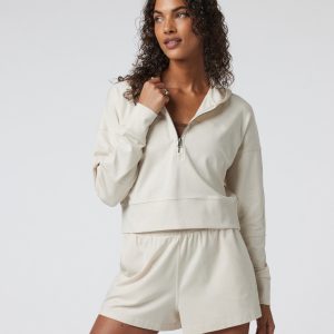 Halo Half Zip Cropped Hoodie | Milkweed Heather