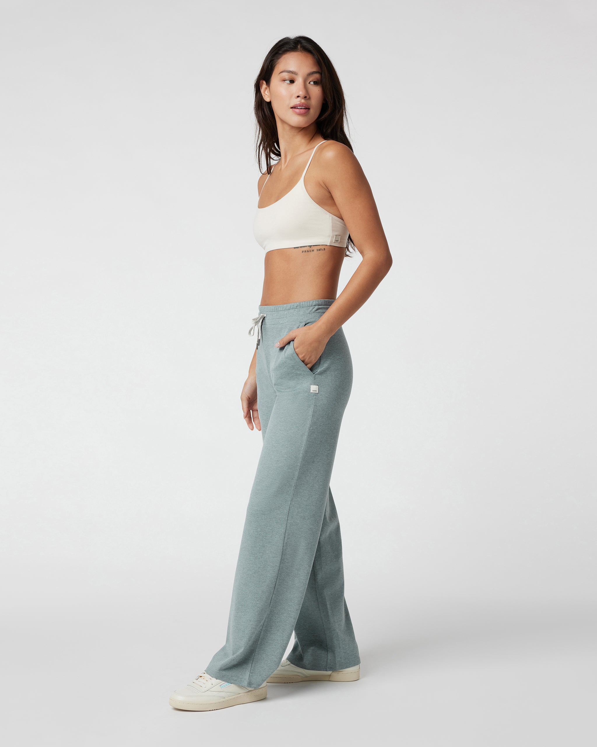 Halo Essential Wideleg Pant - Short | Vintage Pistachio Heather - Image 2