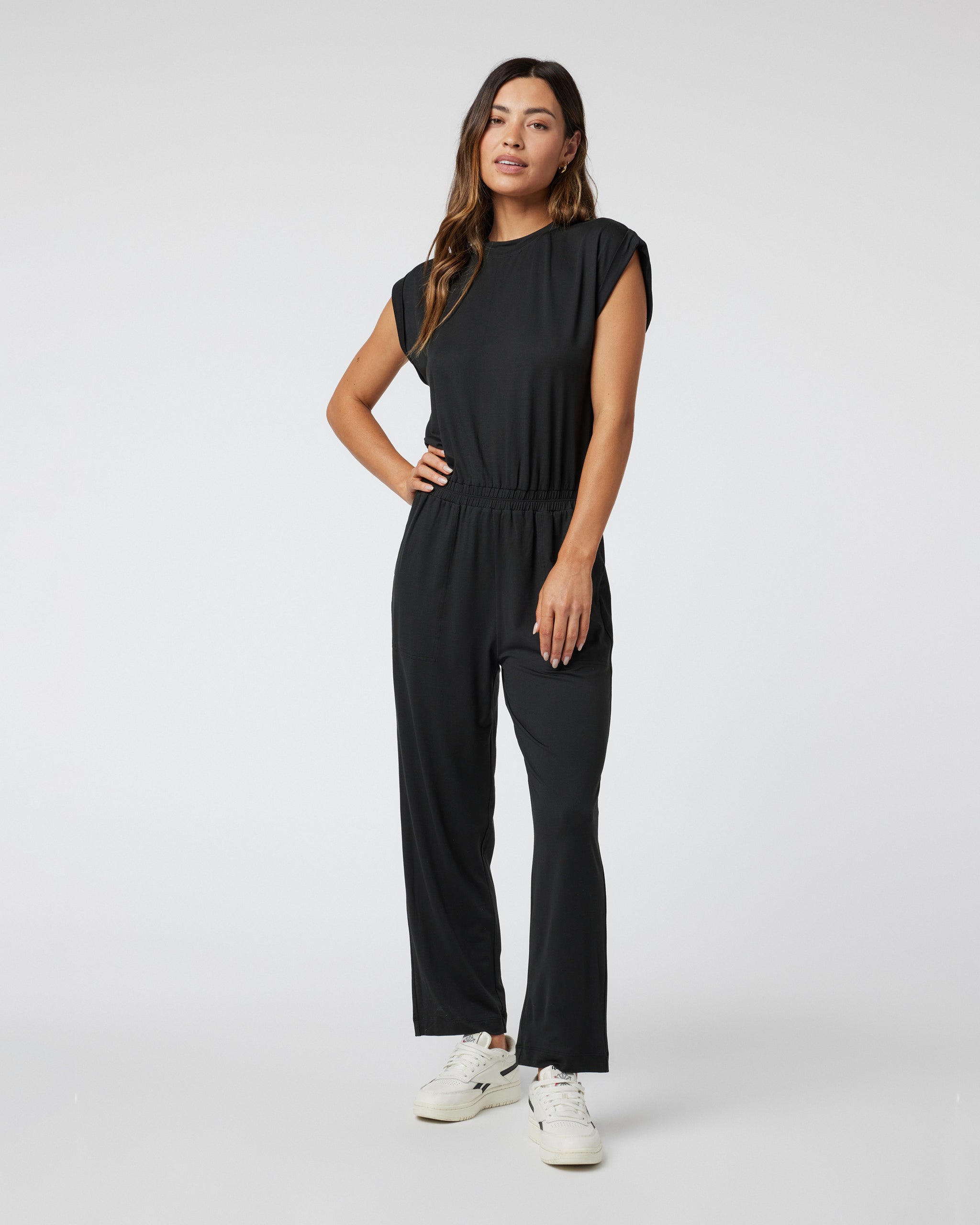 Short Sleeve Lux Crew Jumpsuit | Black - Image 2