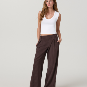 Villa Wideleg Trouser - Short | French Roast Pinstripe