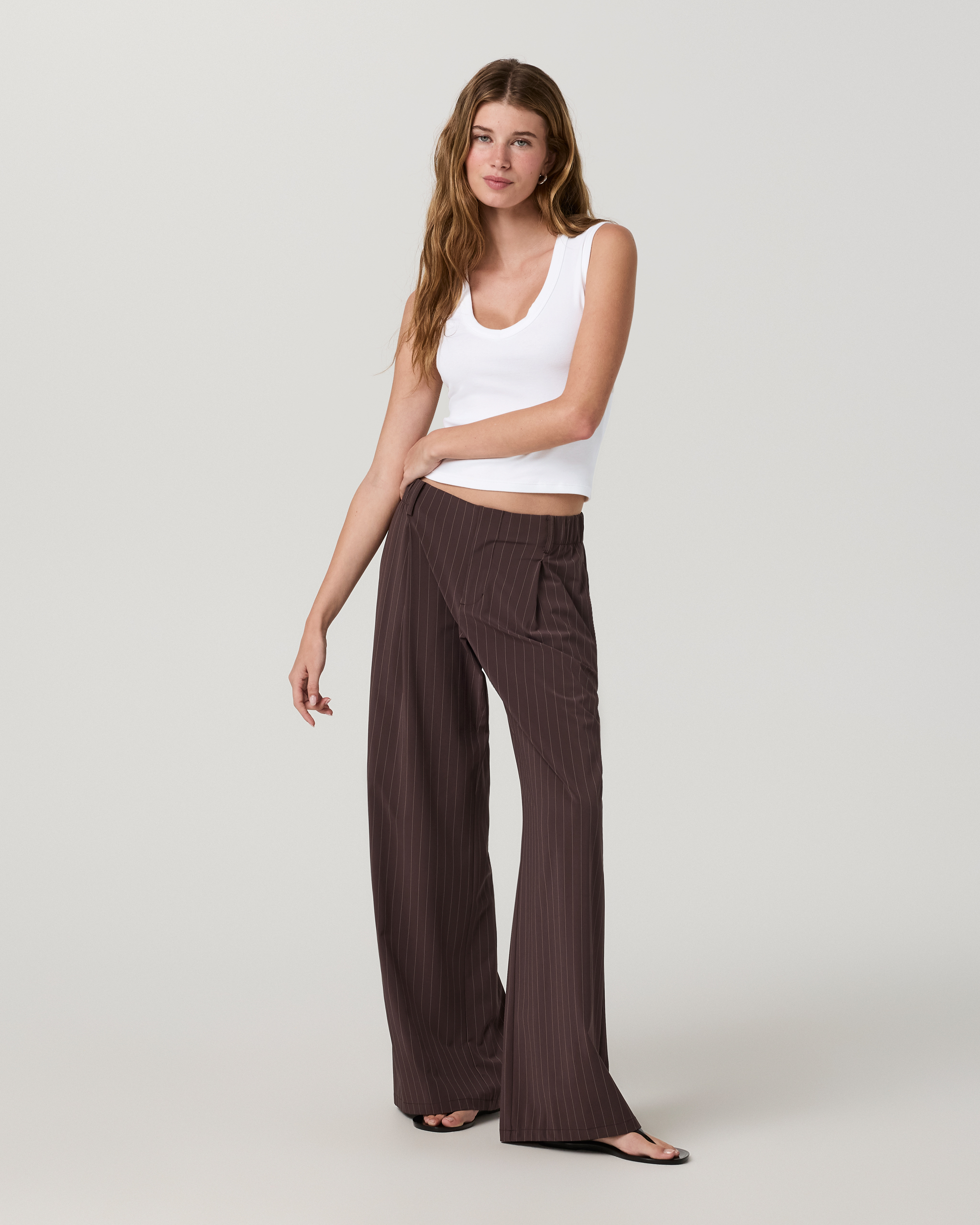Villa Wideleg Trouser - Long | French Roast Pinstripe - Image 2