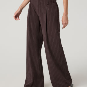 Villa Wideleg Trouser - Long | French Roast Pinstripe