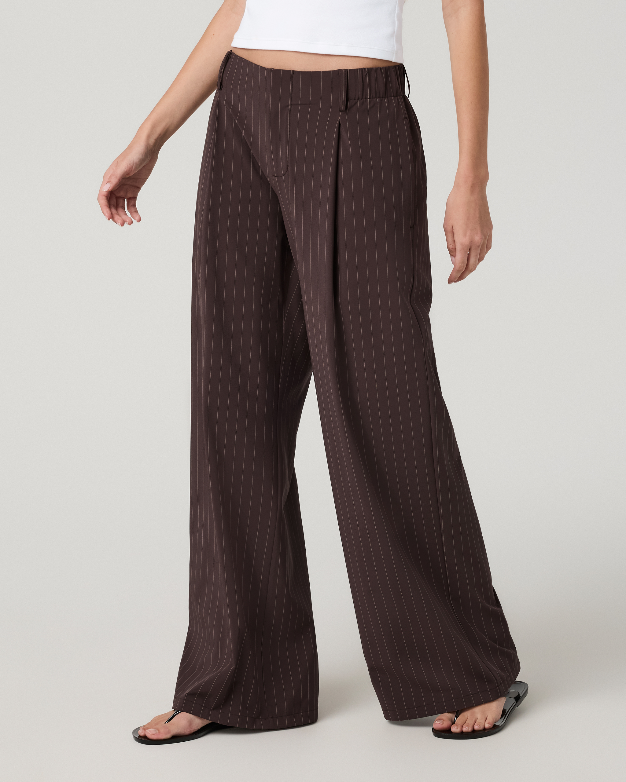 Villa Wideleg Trouser - Long | French Roast Pinstripe