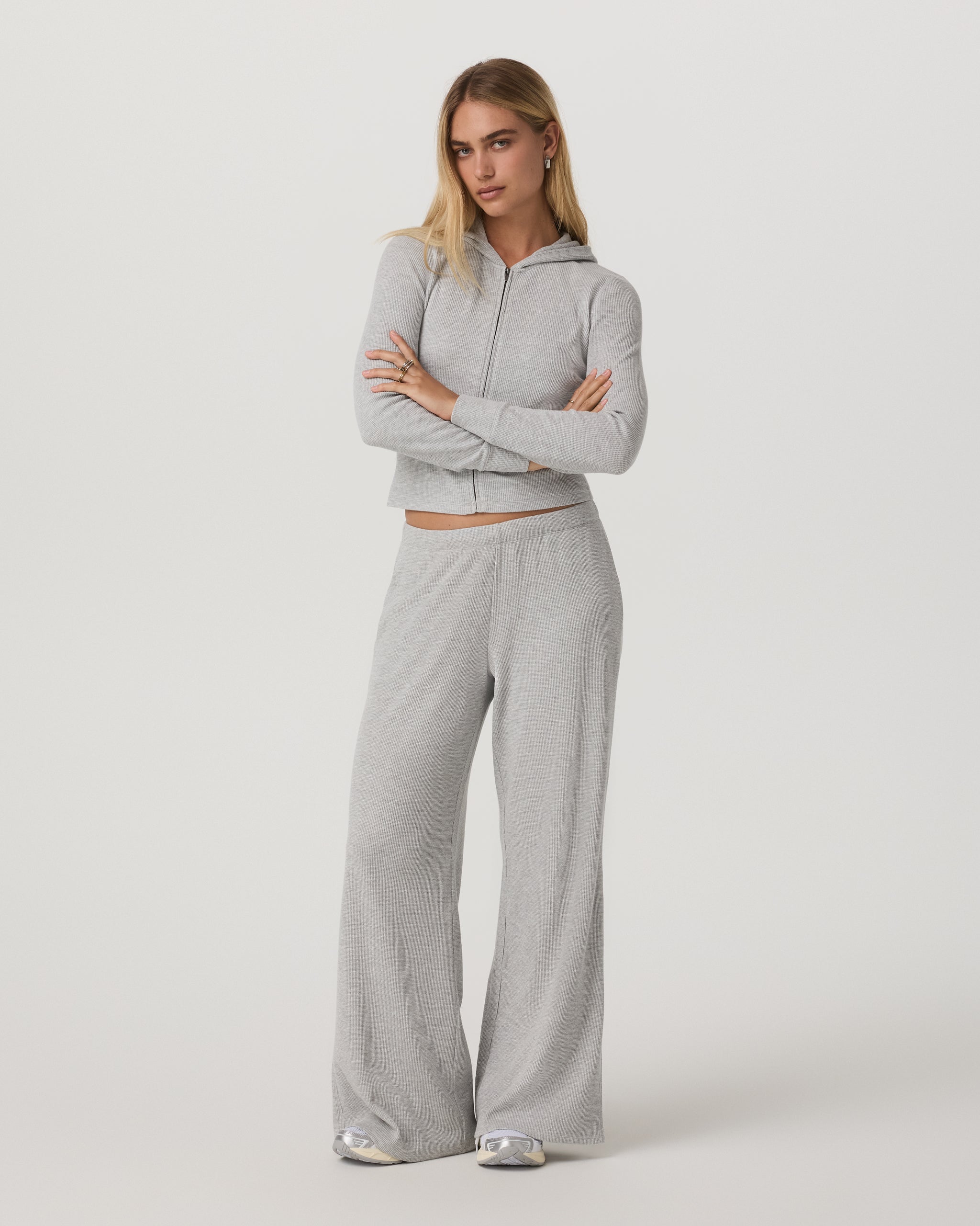 Waffle Wideleg Pant | Light Heather Grey - Image 2