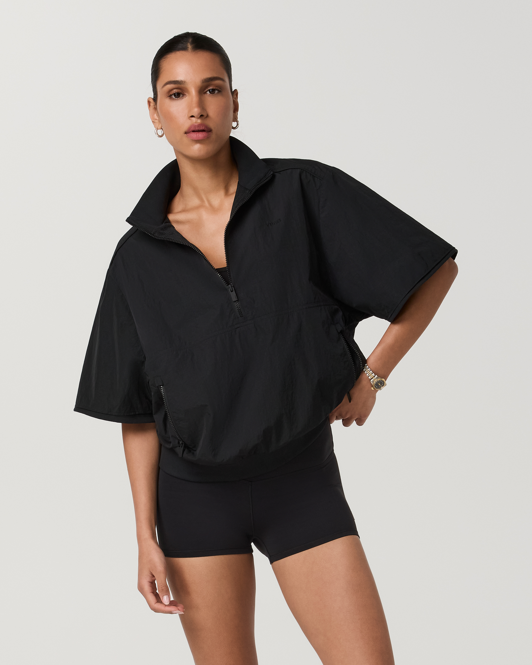 Retrograde Short Sleeve Half Zip Jacket | Black