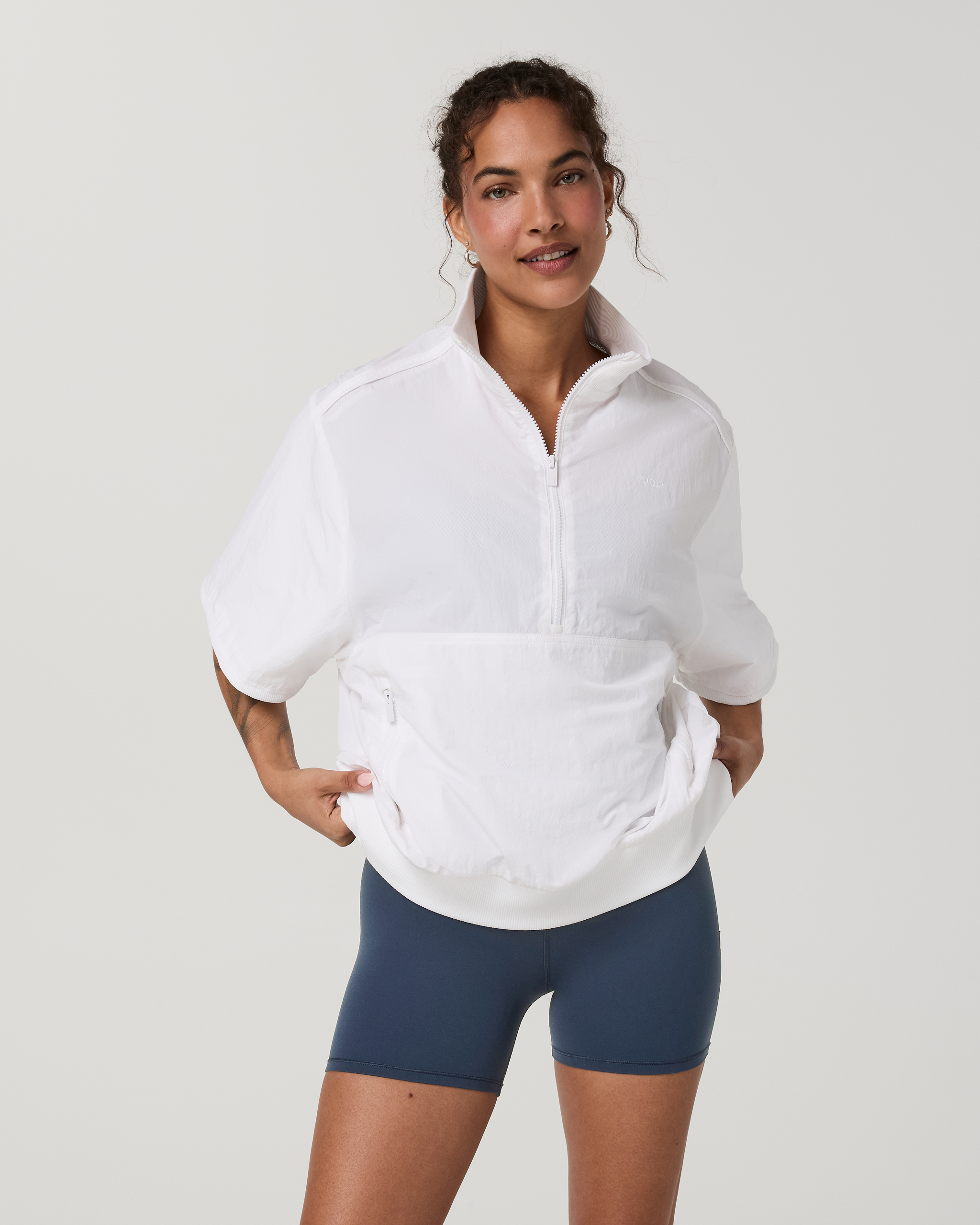 Retrograde Short Sleeve Half Zip Jacket | White